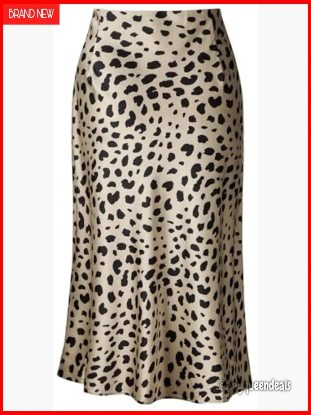 Midi Skirt High Waist Elastic Satin Silk A-Line Animal Print